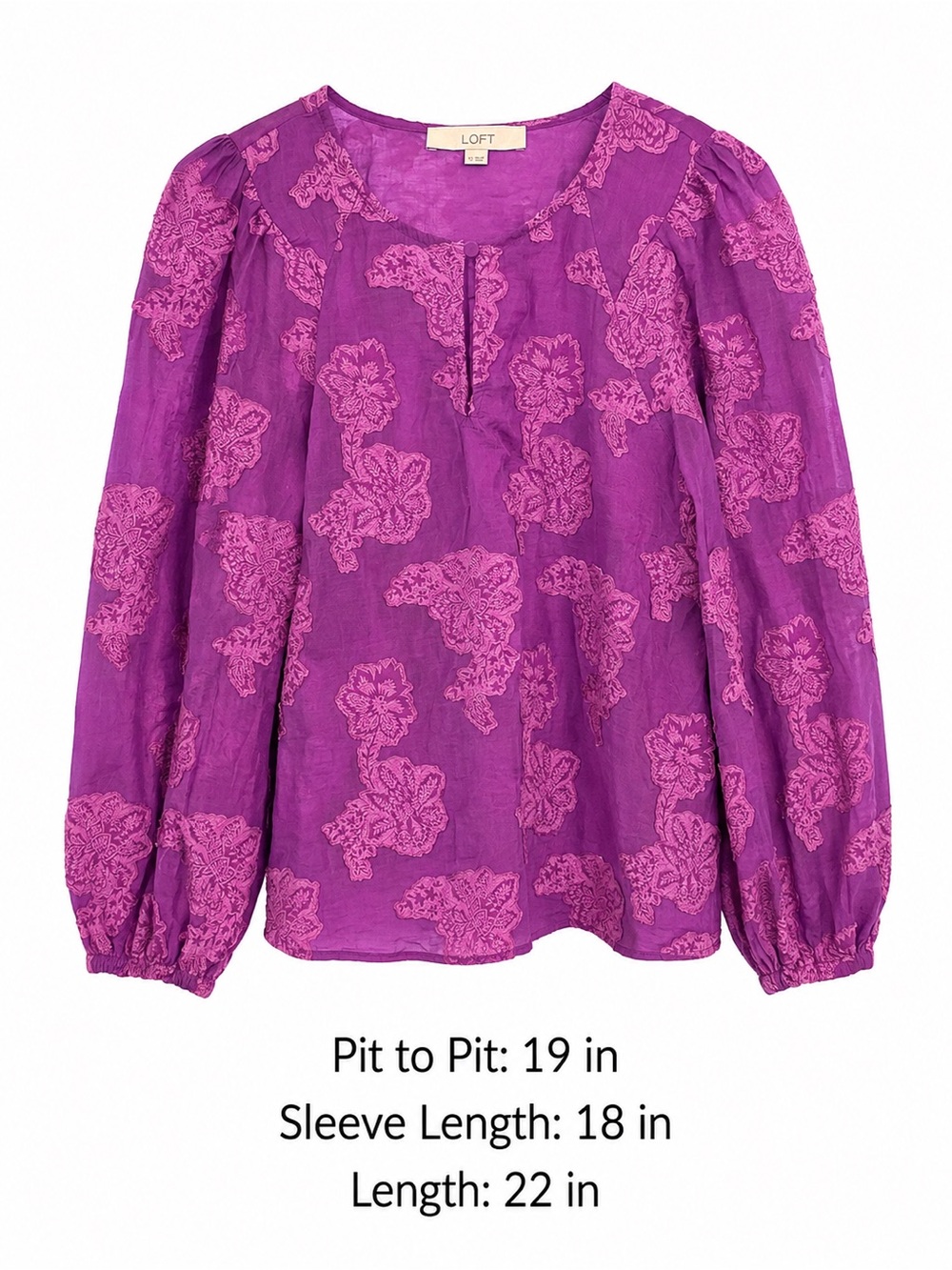 LOFT Purple Floral Keyhole Puff Sleeve Blouse Women’s Small